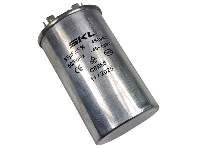 Motorový rozběhový kondenzátor 35 µF 450V s konektory Faston 6,3 mm CBB65