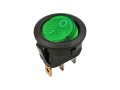 Kolébkový kulatý vypínač 1pól, zelené prosvětlení, 12V DC 16A ON-OFF