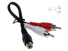 CINCH redukční kabel mono/stereo 0,2 m samice na 2x samec