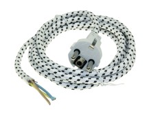 Síťový kabel 3m s textilním opletením pro žehličku, volný konec