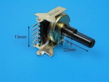 Stereo potenciometr otočný 20kΩ / A, hřídel 22 mm, 6 vývodů