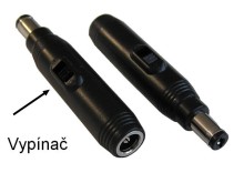 Napájecí kabelová redukce s vypínačem 5,5/2,1 mm na 5,5/2,5 mm