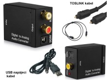 Digitální audio převodník 1x Toslink/SPDIF na 2x RCA cinch