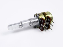 Stereo otočný potenciometr 2x50k lineární s dvojitou hřídelí