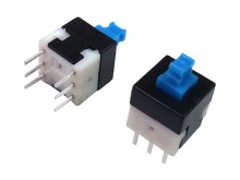 Mikrospínač s aretací do plošného spoje 8x8 mm, 2 polohy, DPDT