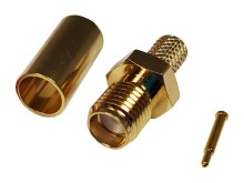 Krimpovací SMA konektor samice reverzní pro kabel RG58 zlacený