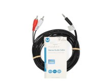 Stereo audio kabel 3,5mm jack - 2x RCA, 5 m, černý