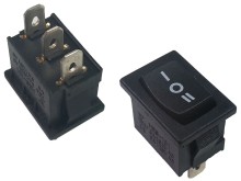 Malý kolébkový přepínač 1pólový, 250V/3A, (ON)-OFF-(ON) s návratem do OFF