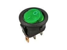 Kolébkový kulatý vypínač 1pól, zelené prosvětlení, 12V DC 16A ON-OFF