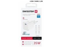 SWISSTEN USB-C nabíječka Power Delivery 35W s kabelem 1,2 m bílá