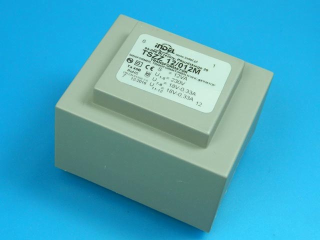 transformátor síťový do plošného spoje  230 / 2x18V - 12VA INDEL TSZZ10/2x18V
