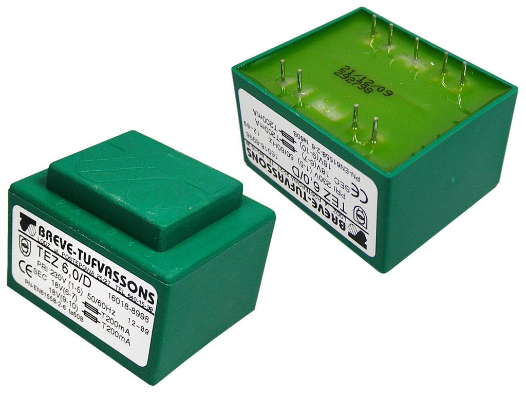 transformátor síťový do plošného spoje  230 / 2x18V - 6VA